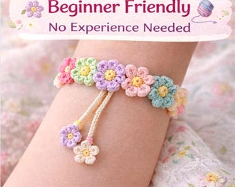 Modèle de bracelet en forme de marguerite au crochet PDF, tutoriel pour débutants