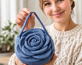 Modèle de sac rose au crochet PDF | Motif au crochet pour sac à main avec fleurs | Téléchargement instantané | Modèle de sac à main intermédiaire pour débutant | Sac fourre-tout rose 3D