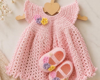 Patron de robe de bébé au crochet PDF | Bottines Mary Jane | Nouveau-né 0-12 mois | Nombre de points | Jupe coquille en dentelle | Ebook à téléchargement immédiat