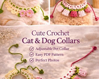 Patron de collier pour animal de compagnie au crochet PDF | Tutoriel floral pour chat et chien pour le cou (réglable)