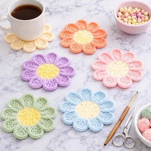 Crochet Flower Coaster Pattern, Daisy Mug Rug PDF, Beginner Floral Crochet (Digital Download)