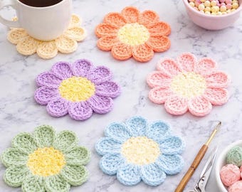 Motif de dessous de verre fleuri au crochet, Mug marguerite PDF, Crochet floral pour débutant (téléchargement numérique)