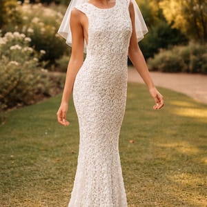 Patrón de vestido de novia a crochet en PDF / Vestido de sirena con cola de pez / Motivo de encaje / Número completo de puntos / Todas las tallas XS-XL / Descarga instantánea