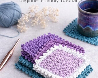 Dessous de verre au crochet, motif PDF pour débutants, dessous de verre au point de riz, dessous de verre en coton au crochet, décoration d'intérieur facile à crocheter