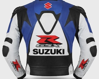 Men Suzuki GSXR Motorbike Leather Jacket Motorcycle Bikers Racing Sports Jacket
