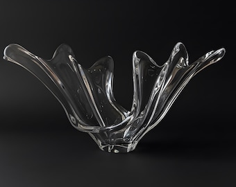 Rzeźba w kształcie fali COCRAC Art Verrier France, kryształowa misa