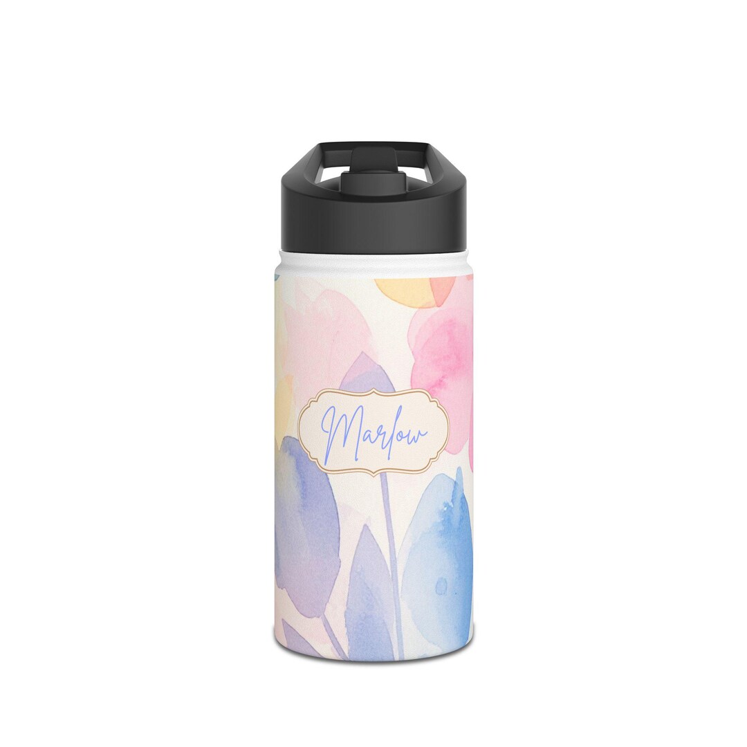 Personalized Floral Stainless Steel Water Bottle, Custom Name Tumbler ...