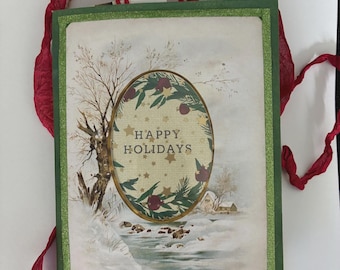 Vintage  Christmas  Folio Keepsake Memory Junk Journal. Tags, Ephemera Pocket Journal Gift. Holiday Album Journal