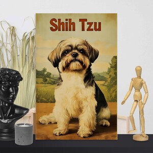 Vintage Look Shih Tzu Art Print,  Retro Dog Poster, Shih Tzu Lover Gift