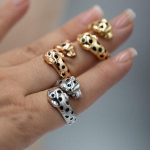 Double head panther ring 925 silver 18k gold plated