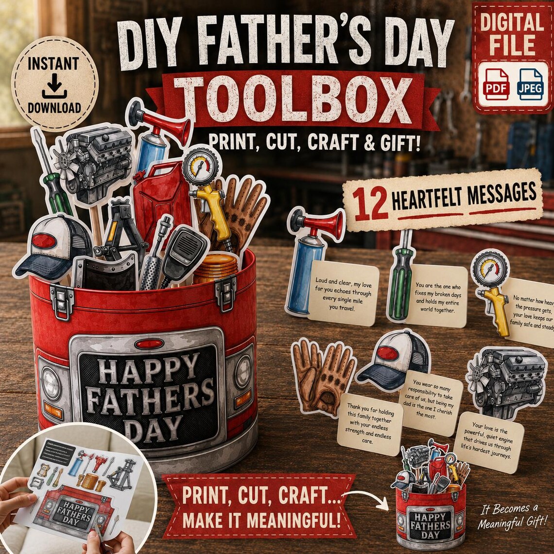 Printable Fathers Day Toolbox Craft DIY Gift for Dad From Kids Paper ...
