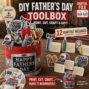 Fathers Day Craft Toolbox, DIY Gift from Kids with 12 Heartfelt Messages