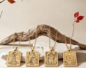 Boho Tarot Necklace – Strength Card Gold Pendant