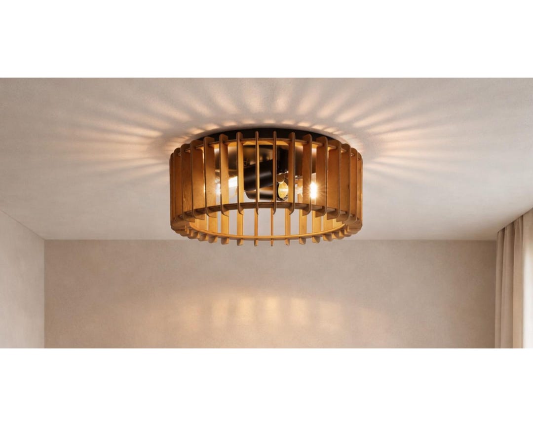 Ceiling Light Wood Flush Mount Farmhouse Fixture Rustic Black Metal 2 ...