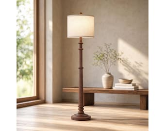 Farmhouse Floor Lamp 60” Vintage Resin Standing Lamp Adjustable Color Temperature Linen Shade Tall Lamp for Living Room Bedroom