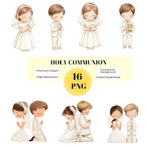 Imágenes prediseñadas de Primera Comunión, Niños Orando en Acuarela PNG, Biblia, Oración, Descarga Digital Instantánea