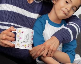 Taza para mamá personalizada, regalos con nombres de niños, regalo del Día de la Madre para la abuela, regalo para la mejor mamá del mundo, linda taza de café sosteniendo las manos de mamá