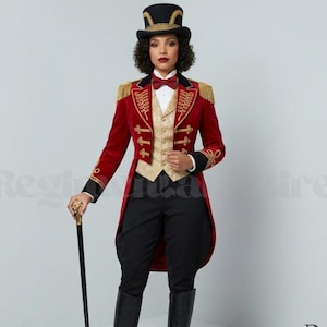 Women's Ringmaster Tailcoat, Red Velvet Circus Coat, Victorian Steampunk Costume Outfit, Halloween Costume