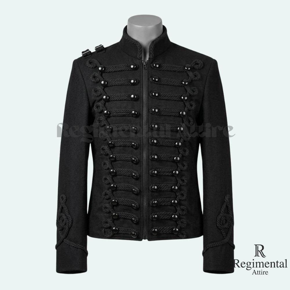 Handmade Michael Jackson Military Jacket - Black Wool Hussar Tunic Stage Wear Coat
