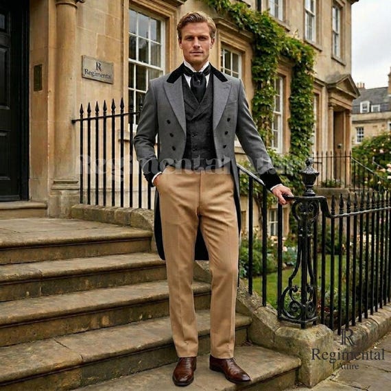 formal morning dress men Men's Regency Tailcoat Suit, Victorian Coat, Groom Outfit, Aristocratic Gentleman Attire, Wedding Tailcoat IND01
