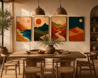 Mid Century Modern Desert Landscape Prints, Boho Neutral Gallery Wall Art (Digital Download)