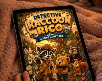 Detective Rico Printable Childrens Book PDF | Cute Raccoon Mystery Story Digital Download | Kids Activity Storybook