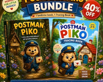 Postman Piko Bundle | Bedtime Story Book + Tracing Book Ages 2-5 | Printable Activity Book | Instant Download PDF