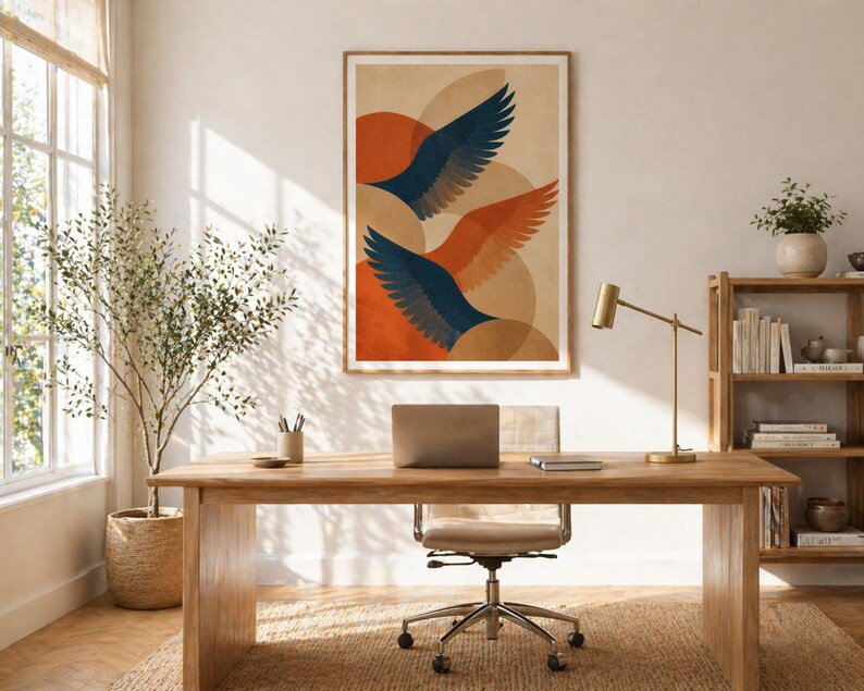 Abstract Wings Print, Terracotta Boho Mid Century Modern Poster ...