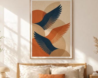 Abstract Wings Print, Terracotta Boho Mid Century Modern Poster (Digital Download)