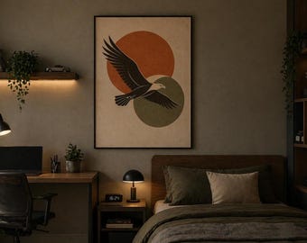Minimalist Eagle Wall Art, Mid Century Sun Poster (Digital Download)