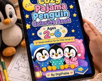 Cute Penguin Coloring Book PDF, Toddler Bedtime Coloring Pages, Printable Coloring Book for Kids Ages 2-6, Adorable Animal Digital Download