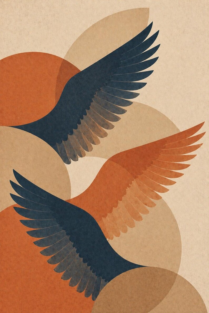 Abstract Wings Print, Terracotta Boho Mid Century Modern Poster ...