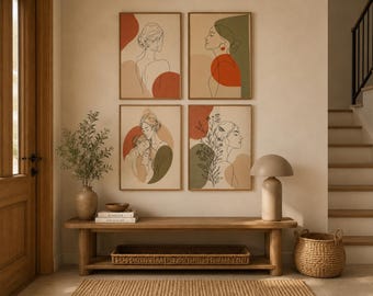 Scandinavian Female Line Art Prints | Modern Entryway Decor | Digital Download
