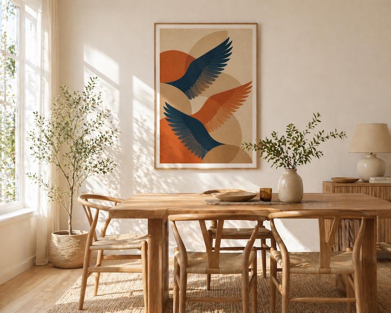 Abstract Wings Print, Terracotta Boho Mid Century Modern Poster ...