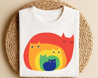 Rainbow Cats Tee, Colorful Kitty Graphic Shirt, Cat Lover Gift