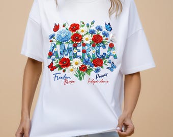 Floral America Tee, Patriotic Flower Tee, Independence Day Shirt, USA Floral Shirt, American Flag,america 250 years