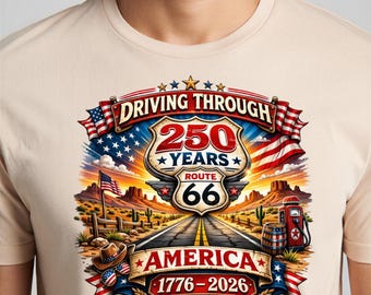 Route 66 250 Years America T-Shirt, Patriotic USA Flag 1776-2026