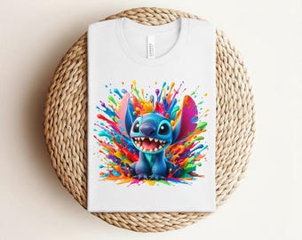 Disney Stitch Shirt, Stitch Paint Splash Tee, Lilo and Stitch Watercolor, Colorful Disney Trip shirt, Cute Stitch Gift for Her