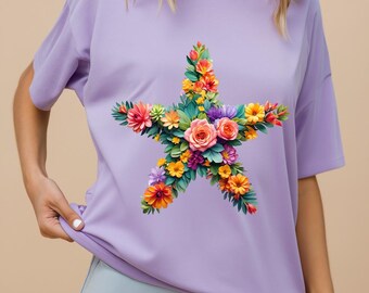 Summer Starfish floral Shirt | Summer Vacation TShirt | Preppy Beach Shirt | Hawaii Summer Shirt Tee