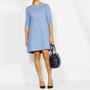 Sky Blue Shift Dress. Business Casual Dress. Business Woman Simple Dress.  Classic Dress. Office Dresses. Formal Dress, Working Women Outfit