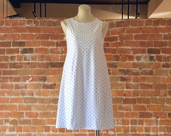 Polka Dot Dress, Sleeveless White Knit Dress for Women, Relaxed Fit, Dresses for Women, Great Travel Dress, Crewneck Knit Tunic Dress