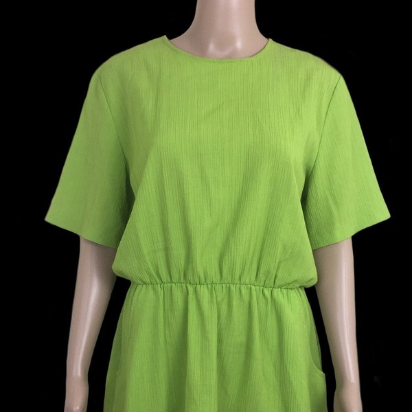 Boho Dress | 1980's Vintage | HHR Green | Short Sleeve | Button Back | Smock Dress | Size 10 | FREE Shipping