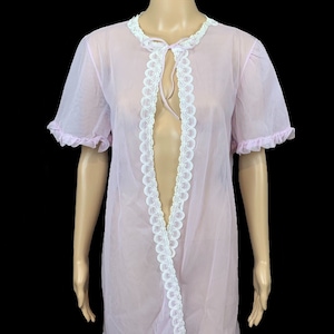 Pauline Lingerie 1960's Vintage Sheer Lavender Lace Nylon Long Bedjacket Size 16 FREE Shipping image 1