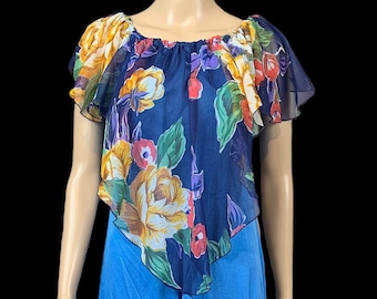 Boho Dress | 1970's Vintage | Chiffon Overlay | Ankle Length | Feathers Dress | Size 14 | FREE Shipping