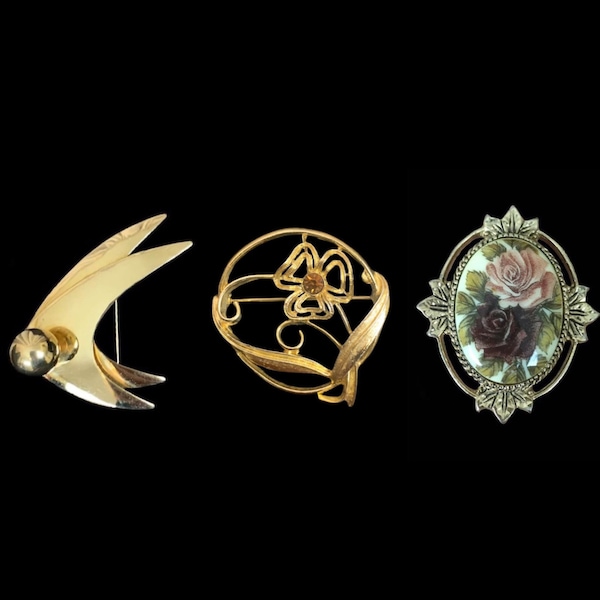 3 Brooches | 1970's Vintage | Sarah Coventry | Rose Marie | Precious Pin | Atomic Style | Brooch Set | Brooch Lot | FREE Shipping