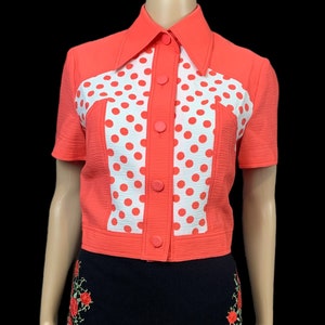 1960s Blouse Vintage Tangerine Polka Dot Fitted Size 10 Top