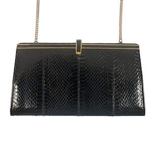 Auténtica piel de serpiente / Vintage años 80 / Minimalista negro / Clutch convertible / Bolso de noche / Envío gratis