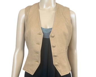 Beige Vest | 1980's Vintage | Wool Nylon | Classic Fitted | Walter Kristensen | Vintage Waistcoat | Size 12 | FREE Shipping