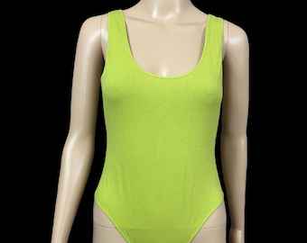 Designer Bodysuit | 1980's Vintage | Trent Nathan | Lime Green | Cotton Lycra | Large Bodysuit | FREE Shipping