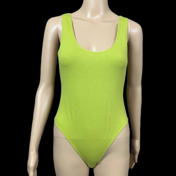 Designer Bodysuit | 1980's Vintage | Trent Nathan | Lime Green | Cotton Lycra | Large Bodysuit | FREE Shipping